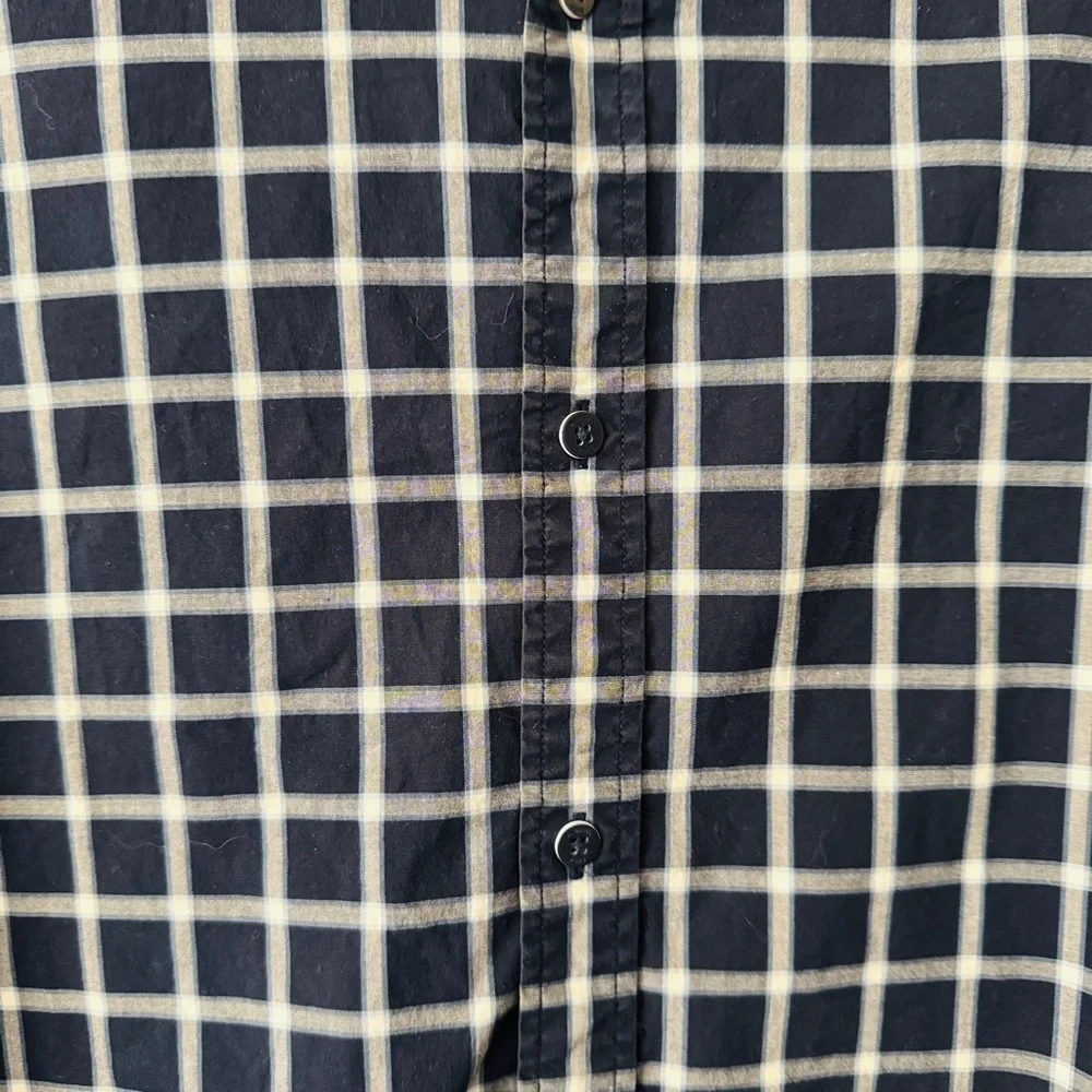 Michael Kors Men's Navy White Plaid Checker Button Down Shirt Size XL